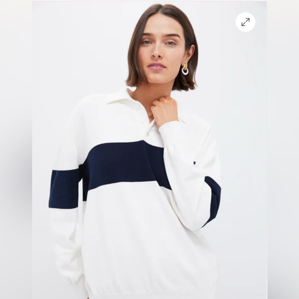 NWT Pomander Place Ivory and Navy Polo Sweatshirt